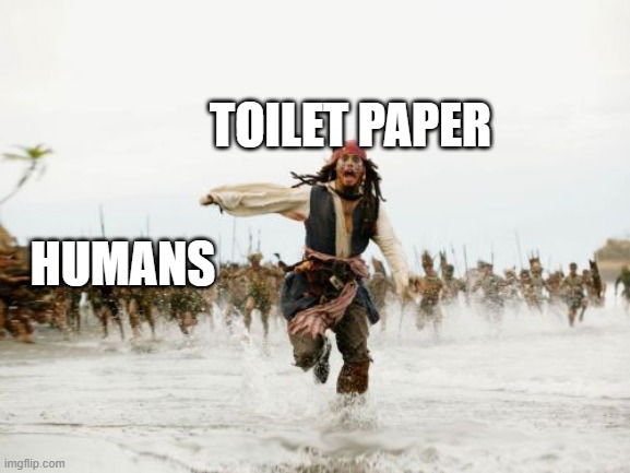 Jack Sparrow Being Chased | TOILET PAPER; HUMANS | image tagged in memes,jack sparrow being chased | made w/ Imgflip meme maker