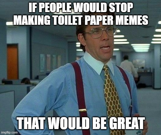 That Would Be Great | IF PEOPLE WOULD STOP MAKING TOILET PAPER MEMES; THAT WOULD BE GREAT | image tagged in memes,that would be great | made w/ Imgflip meme maker