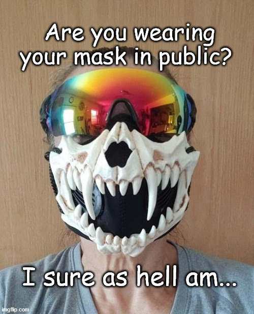 Covid Mask | Are you wearing your mask in public? I sure as hell am... | image tagged in covid-19,mask | made w/ Imgflip meme maker