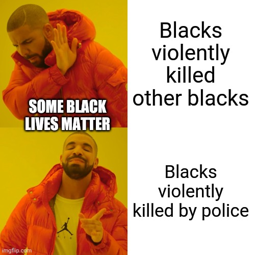 Drake Hotline Bling Meme | Blacks violently killed other blacks Blacks violently killed by police SOME BLACK LIVES MATTER | image tagged in memes,drake hotline bling | made w/ Imgflip meme maker