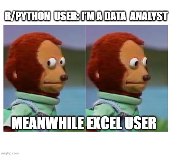 data analyst | R/PYTHON  USER: I'M A DATA  ANALYST; MEANWHILE EXCEL USER | image tagged in python | made w/ Imgflip meme maker
