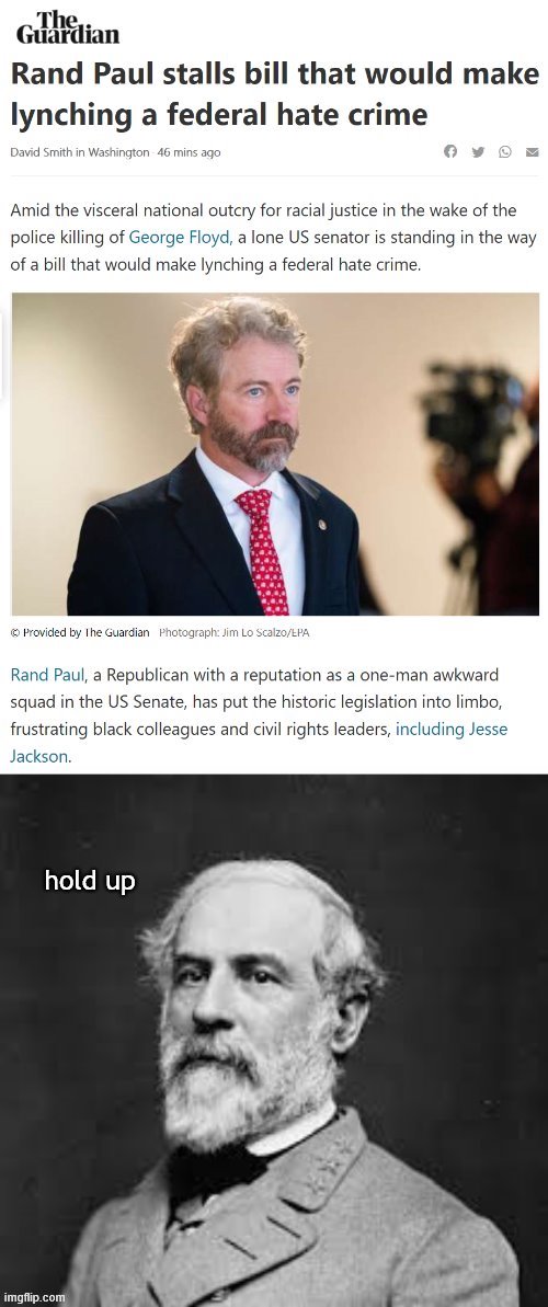 Eh? Seein' it? | image tagged in hold up,hate crime,robert e lee,rand paul,george floyd,confederacy | made w/ Imgflip meme maker