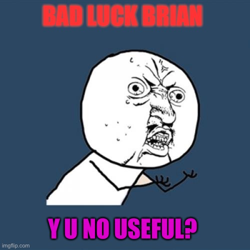 Y U No | BAD LUCK BRIAN; Y U NO USEFUL? | image tagged in memes,y u no | made w/ Imgflip meme maker