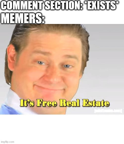 Behold... THE MEMES | COMMENT SECTION: *EXISTS*; MEMERS: | image tagged in it's free real estate,comments | made w/ Imgflip meme maker