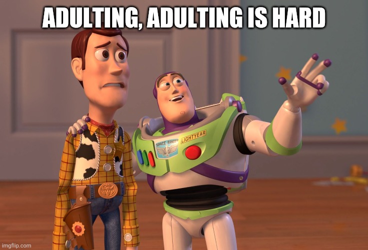 X, X Everywhere Meme | ADULTING, ADULTING IS HARD | image tagged in memes,x x everywhere | made w/ Imgflip meme maker