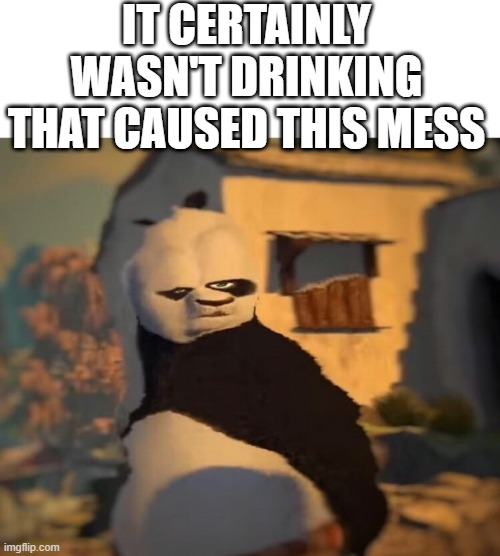 Drunk Kung Fu Panda | IT CERTAINLY WASN'T DRINKING THAT CAUSED THIS MESS | image tagged in drunk kung fu panda | made w/ Imgflip meme maker
