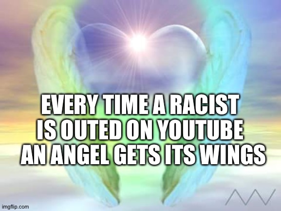 Angel wings heart | EVERY TIME A RACIST IS OUTED ON YOUTUBE; AN ANGEL GETS ITS WINGS | image tagged in angel wings heart | made w/ Imgflip meme maker