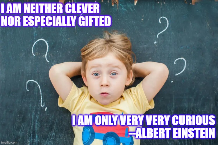 curiouskid | I AM NEITHER CLEVER NOR ESPECIALLY GIFTED; I AM ONLY VERY VERY CURIOUS
--ALBERT EINSTEIN | image tagged in curiouskid | made w/ Imgflip meme maker