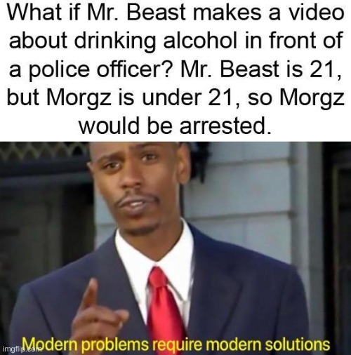 Modern Problems = modern solutions | image tagged in funny memes,mr beast,morgz,battle | made w/ Imgflip meme maker