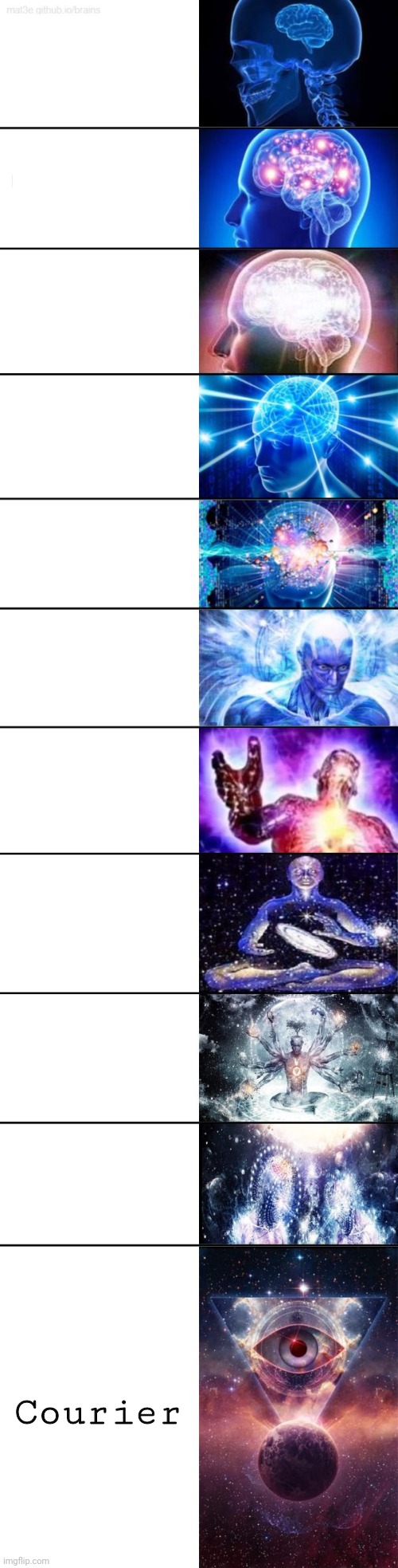 Expanding Brain (FULL VERSION) | Courier | image tagged in expanding brain full version | made w/ Imgflip meme maker