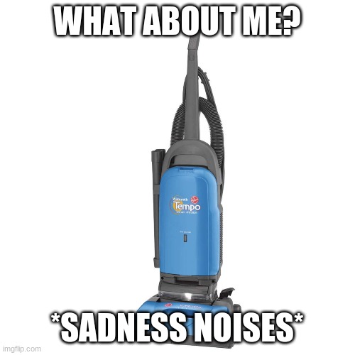 Vacuum | WHAT ABOUT ME? *SADNESS NOISES* | image tagged in vacuum | made w/ Imgflip meme maker