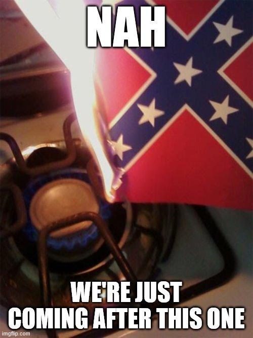 Are liberals coming after every cherished conservative artifact known to man? | NAH; WE'RE JUST COMING AFTER THIS ONE | image tagged in confederate flag stovetop,confederate flag,confederate,confederate statues,conservative logic,free speech | made w/ Imgflip meme maker