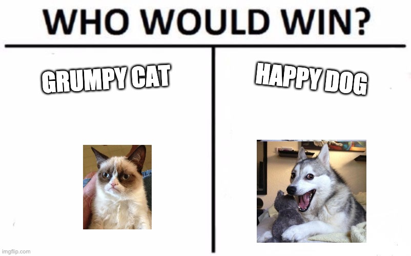 grumpy cat/happy dog | GRUMPY CAT; HAPPY DOG | image tagged in memes,who would win | made w/ Imgflip meme maker