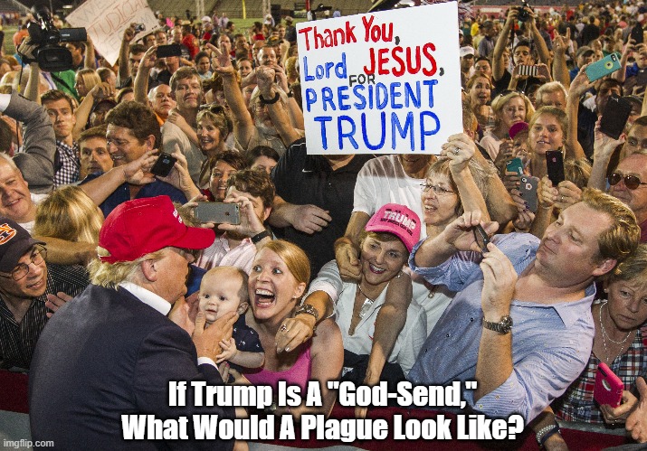 If Trump Is A "God-Send," What Would A Plague Look Like? | If Trump Is A "God-Send," What Would A Plague Look Like? | image tagged in trump,trump cultists,trump is a biblical plague | made w/ Imgflip meme maker