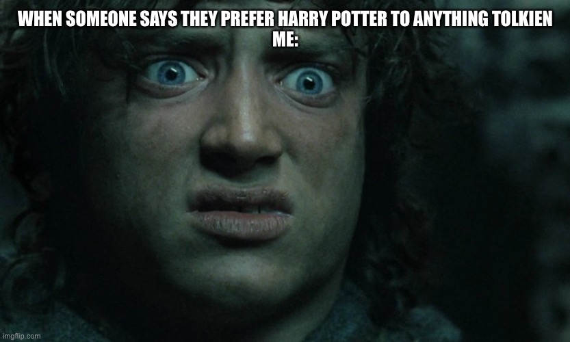 TOLKIEN RULES!!! | WHEN SOMEONE SAYS THEY PREFER HARRY POTTER TO ANYTHING TOLKIEN
ME: | image tagged in lotr,frodo,awesome face | made w/ Imgflip meme maker