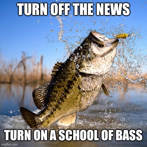 turn off the news | TURN OFF THE NEWS; TURN ON A SCHOOL OF BASS | image tagged in fishing | made w/ Imgflip meme maker