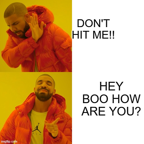 drake! | DON'T HIT ME!! HEY BOO HOW ARE YOU? | image tagged in memes,drake hotline bling | made w/ Imgflip meme maker