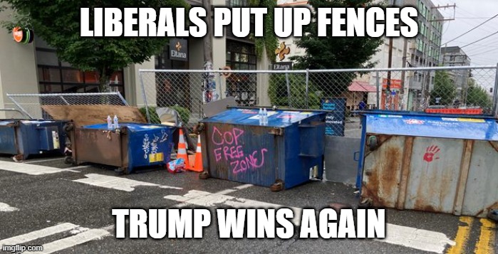 antifa fences | LIBERALS PUT UP FENCES; TRUMP WINS AGAIN | image tagged in seattle | made w/ Imgflip meme maker