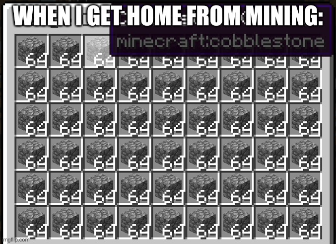 After you get done mining in Minecraft | WHEN I GET HOME FROM MINING: | image tagged in minecraft,too much minecraft,online gaming,pc gaming,gaming,phil swift that's a lotta damage flex tape/seal | made w/ Imgflip meme maker