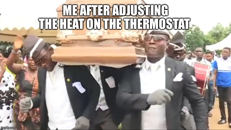 Coffin Dance | ME AFTER ADJUSTING THE HEAT ON THE THERMOSTAT | image tagged in coffin dance | made w/ Imgflip meme maker