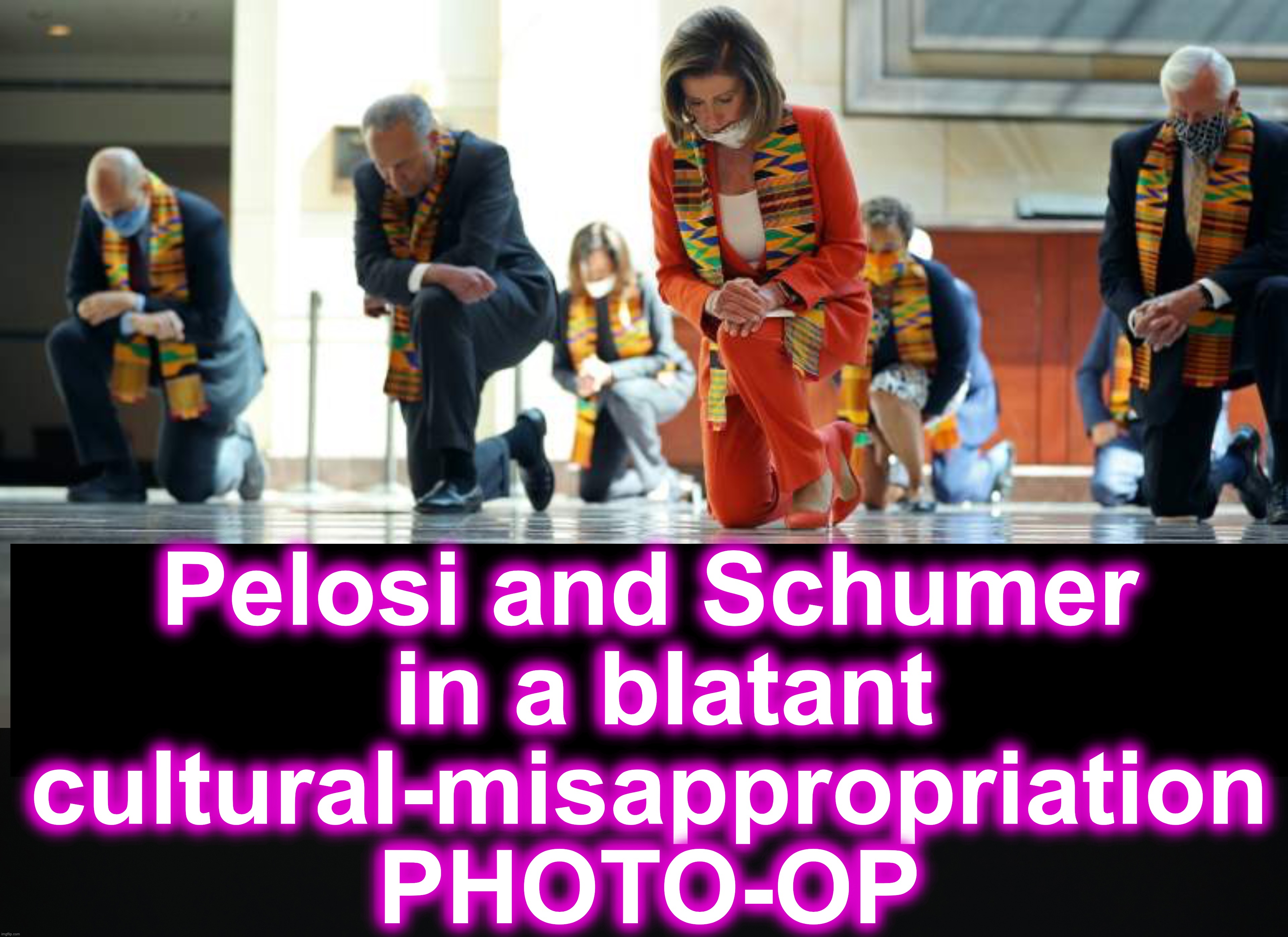 When politicians are in STAGED scenes, with cameras,  it's as 'photo-op' as it gets | Pelosi and Schumer
 in a blatant cultural-misappropriation PHOTO-OP | image tagged in photo,nancy pelosi,chuck schumer,cultural appropriation | made w/ Imgflip meme maker