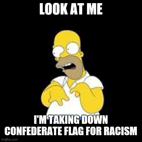 Look Marge | LOOK AT ME; I'M TAKING DOWN CONFEDERATE FLAG FOR RACISM | image tagged in look marge | made w/ Imgflip meme maker