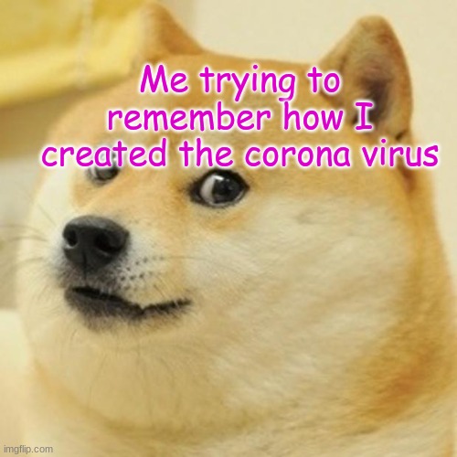 Doge Meme | Me trying to remember how I created the corona virus | image tagged in memes,doge | made w/ Imgflip meme maker