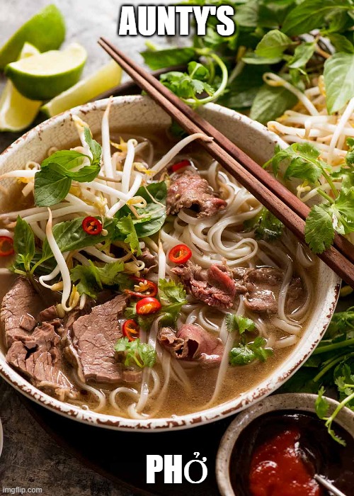 Aunty's Pho | AUNTY'S; PHỞ | image tagged in phunny | made w/ Imgflip meme maker