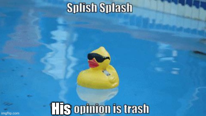 Splish Splash your opinion is trash | His | image tagged in splish splash your opinion is trash | made w/ Imgflip meme maker