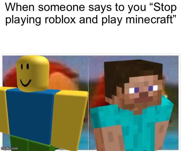 When someone says to you “Stop playing roblox and play minecraft” | image tagged in not funny,why,bruh | made w/ Imgflip meme maker