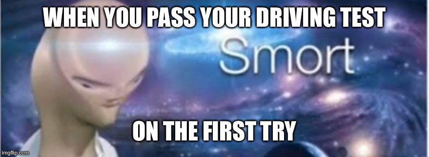 Meme man smort | WHEN YOU PASS YOUR DRIVING TEST; ON THE FIRST TRY | image tagged in meme man smort | made w/ Imgflip meme maker