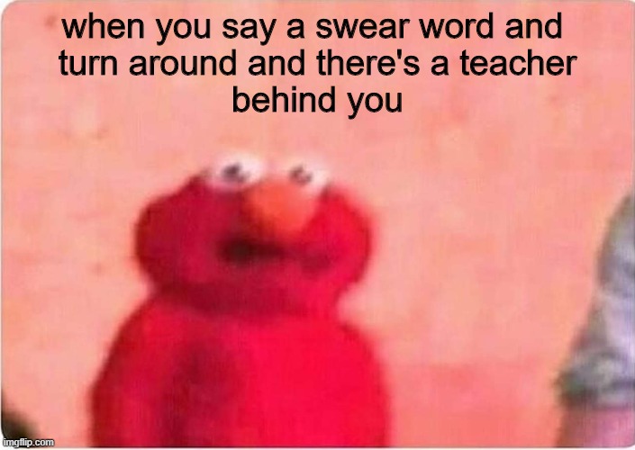 elmo | when you say a swear word and 
turn around and there's a teacher
behind you | image tagged in sickened elmo | made w/ Imgflip meme maker