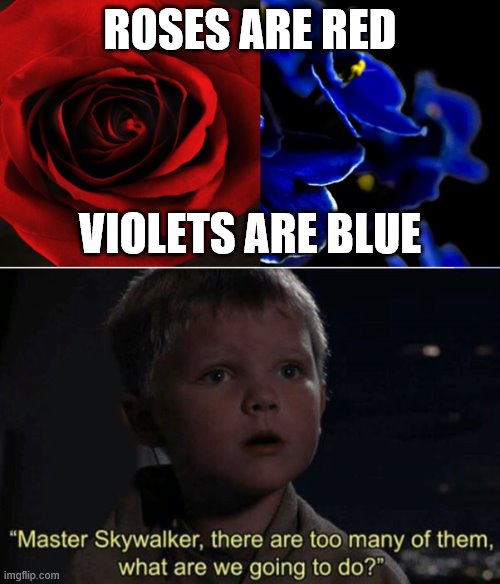 Heh heh heh... | ROSES ARE RED; VIOLETS ARE BLUE | image tagged in roses are red violets are blue,jedi kid | made w/ Imgflip meme maker