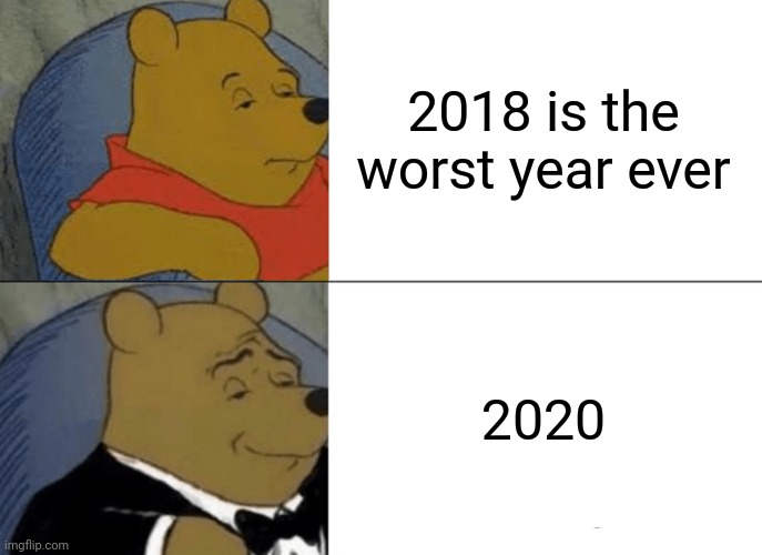 Tuxedo Winnie The Pooh | 2018 is the worst year ever; 2020 | image tagged in memes,tuxedo winnie the pooh | made w/ Imgflip meme maker