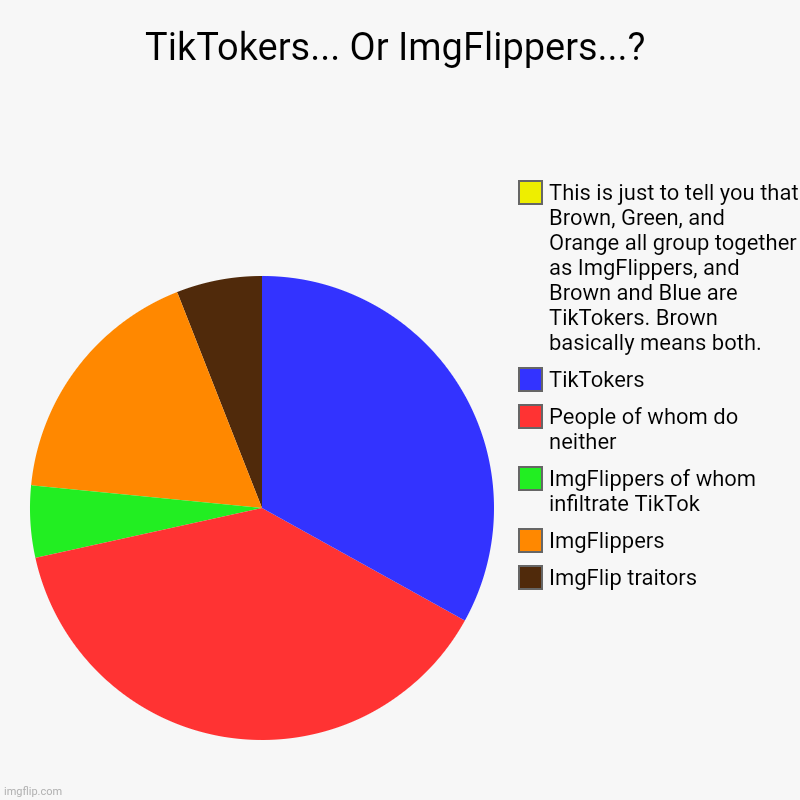 TikTokers... Or ImgFlippers...? | ImgFlip traitors, ImgFlippers, ImgFlippers of whom infiltrate TikTok, People of whom do neither, TikTokers | image tagged in charts,pie charts | made w/ Imgflip chart maker
