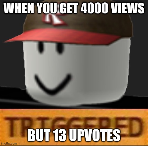 OOOF | WHEN YOU GET 4000 VIEWS; BUT 13 UPVOTES | image tagged in roblox triggered | made w/ Imgflip meme maker