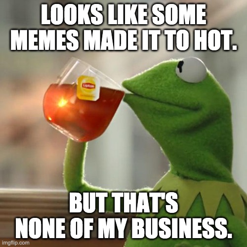 But That's None Of My Business Meme | LOOKS LIKE SOME MEMES MADE IT TO HOT. BUT THAT'S NONE OF MY BUSINESS. | image tagged in memes,but that's none of my business,kermit the frog | made w/ Imgflip meme maker