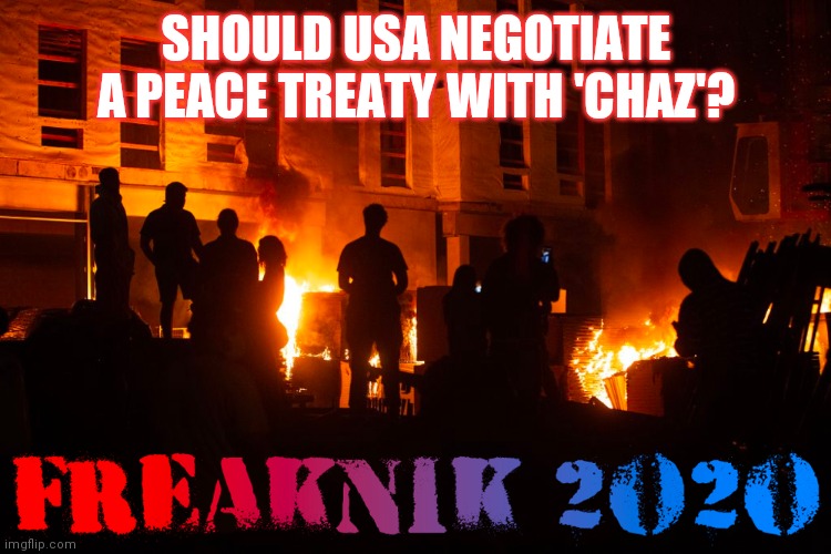 Enjoy a taste of police-free living... Come to SEATTLE. | SHOULD USA NEGOTIATE A PEACE TREATY WITH 'CHAZ'? | image tagged in chaz,seattle,democratic socialism,anarchy,the great awakening,blue lives matter | made w/ Imgflip meme maker