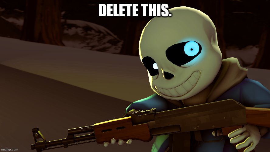 Sans with a gun | DELETE THIS. | image tagged in sans with a gun | made w/ Imgflip meme maker