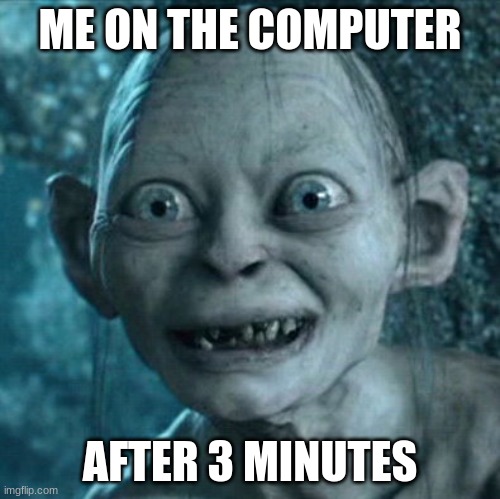 computer | ME ON THE COMPUTER; AFTER 3 MINUTES | image tagged in memes,gollum | made w/ Imgflip meme maker