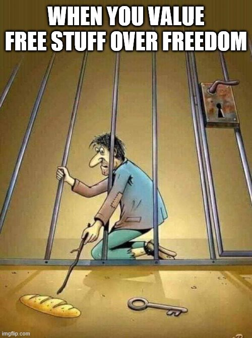 Freedom above all | WHEN YOU VALUE FREE STUFF OVER FREEDOM | image tagged in freedom,independence,liberty | made w/ Imgflip meme maker