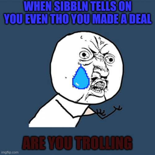 Y U No | WHEN SIBBLN TELLS ON YOU EVEN THO YOU MADE A DEAL; ARE YOU TROLLING | image tagged in memes,y u no | made w/ Imgflip meme maker