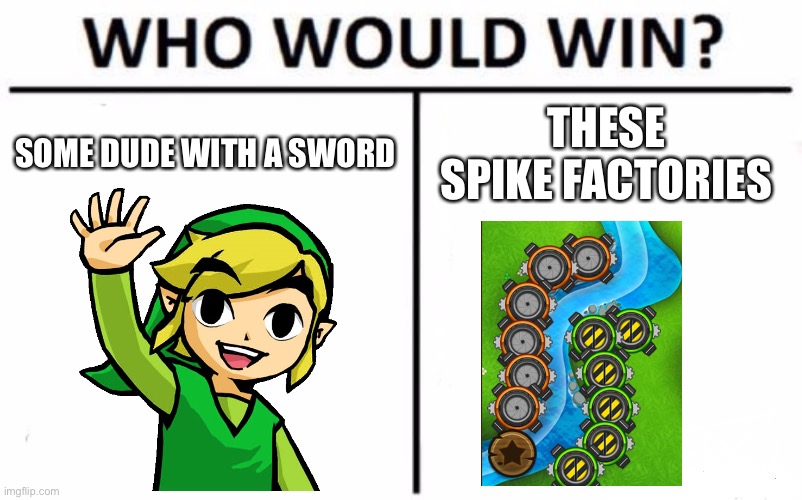 Who Would Win? Meme | SOME DUDE WITH A SWORD; THESE SPIKE FACTORIES | image tagged in memes,who would win | made w/ Imgflip meme maker