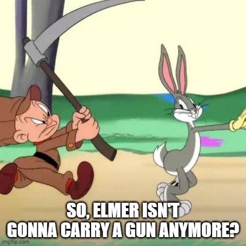 No Problem | SO, ELMER ISN'T GONNA CARRY A GUN ANYMORE? | image tagged in elmer fudd | made w/ Imgflip meme maker