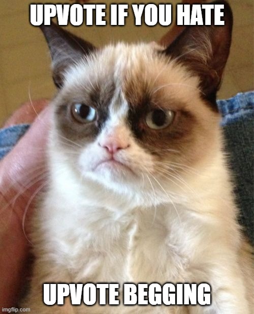 Grumpy Cat Meme | UPVOTE IF YOU HATE; UPVOTE BEGGING | image tagged in memes,grumpy cat | made w/ Imgflip meme maker