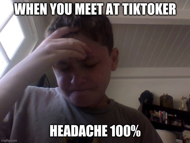 when you meet a tiktoker | WHEN YOU MEET AT TIKTOKER; HEADACHE 100% | image tagged in headache 100 | made w/ Imgflip meme maker