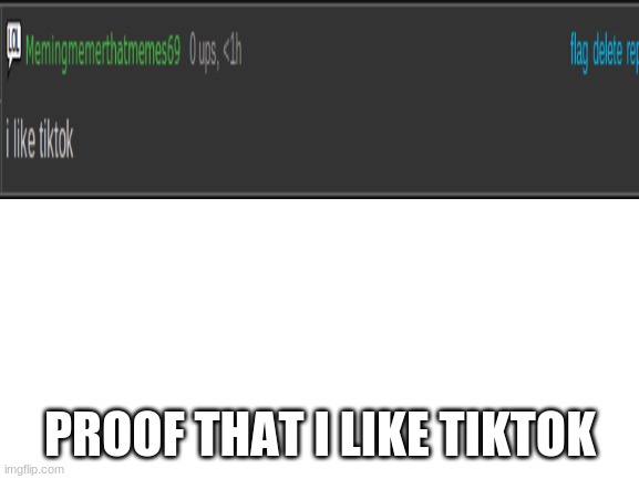 obviously a joke | PROOF THAT I LIKE TIKTOK | image tagged in blank white template | made w/ Imgflip meme maker