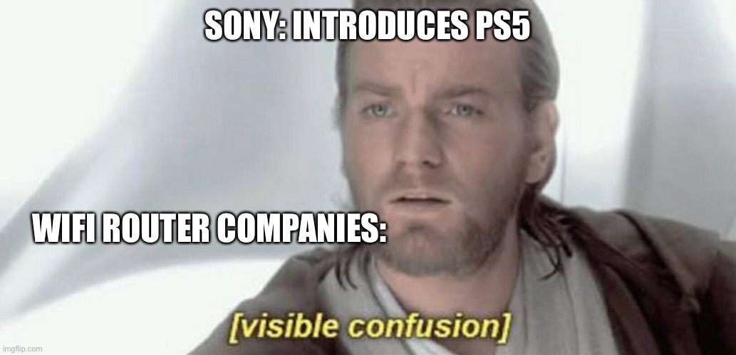 Visible Confusion | SONY: INTRODUCES PS5; WIFI ROUTER COMPANIES: | image tagged in visible confusion | made w/ Imgflip meme maker