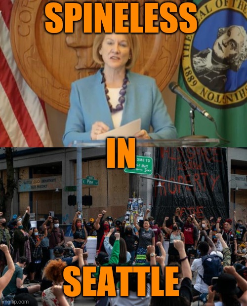 SPINELESS IN SEATTLE | SPINELESS; IN; SEATTLE | image tagged in seattle,chaz,politics,chaos,revolution | made w/ Imgflip meme maker