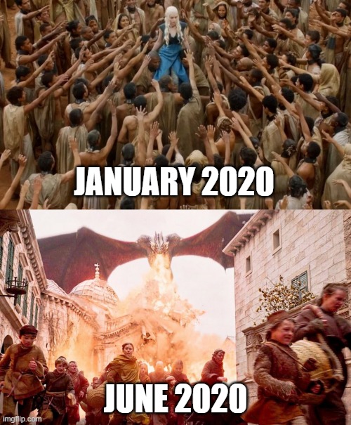 2020 | JANUARY 2020; JUNE 2020 | image tagged in drogon | made w/ Imgflip meme maker